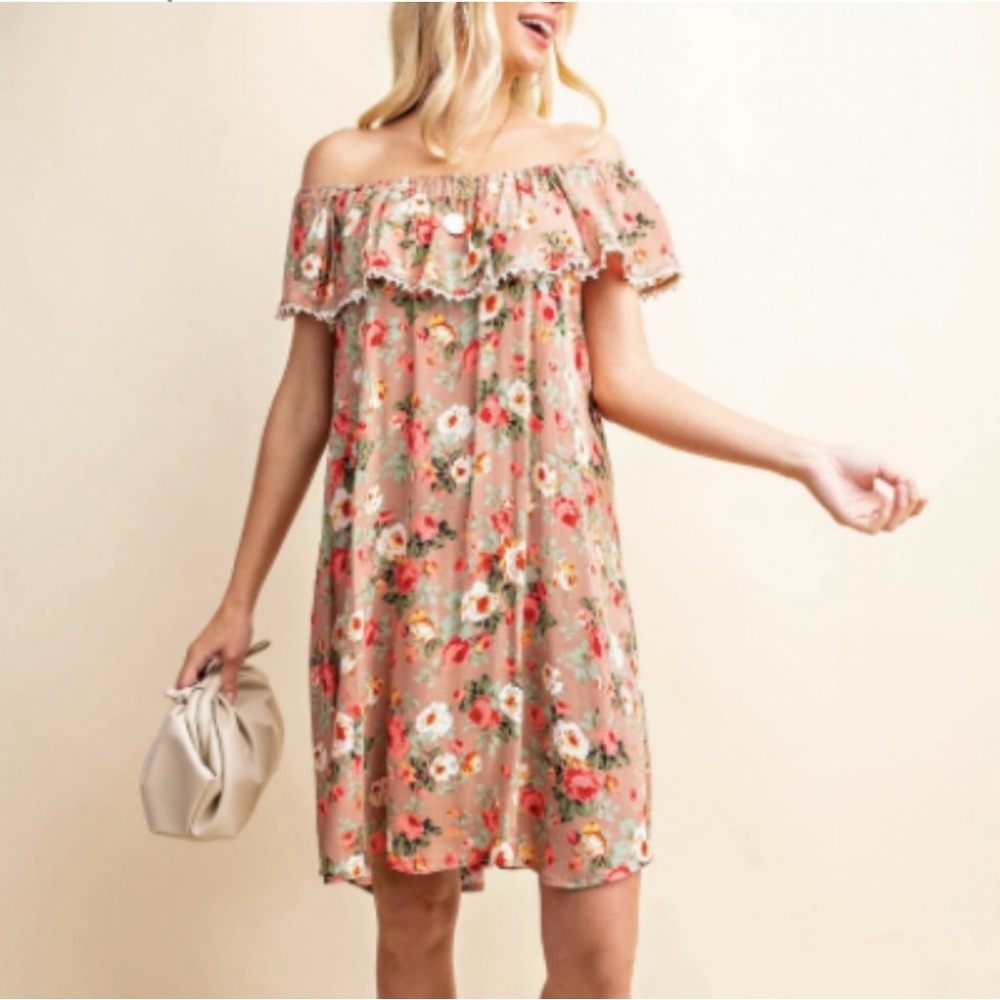 Kori America Floral Off the Shoulder Dress Large NWOT Super Cute and Fun!!